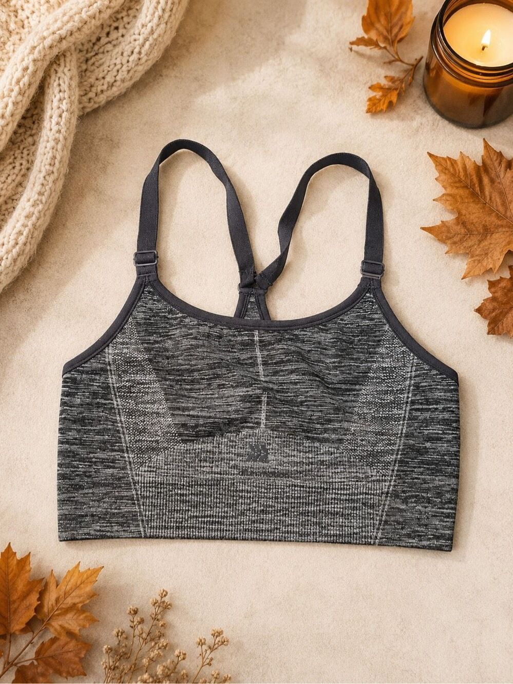 All in Motion Women’s Seamless Sports Bra Gray Black Size Large Racerback Active